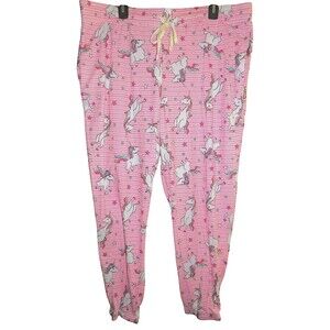 Briefly Stated Pink Striped Unicorn Print Jogger Pajama Pants Plus Size 3X
